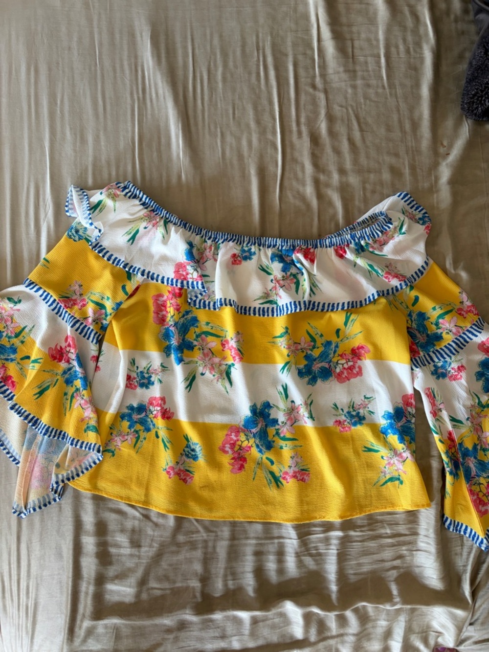 Women’s Yellow Floral Off-Shoulder Ruffle Top